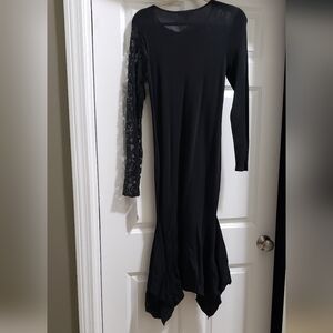 INC International Concepts Black Asymmetrical Dress with Lace Sleeve